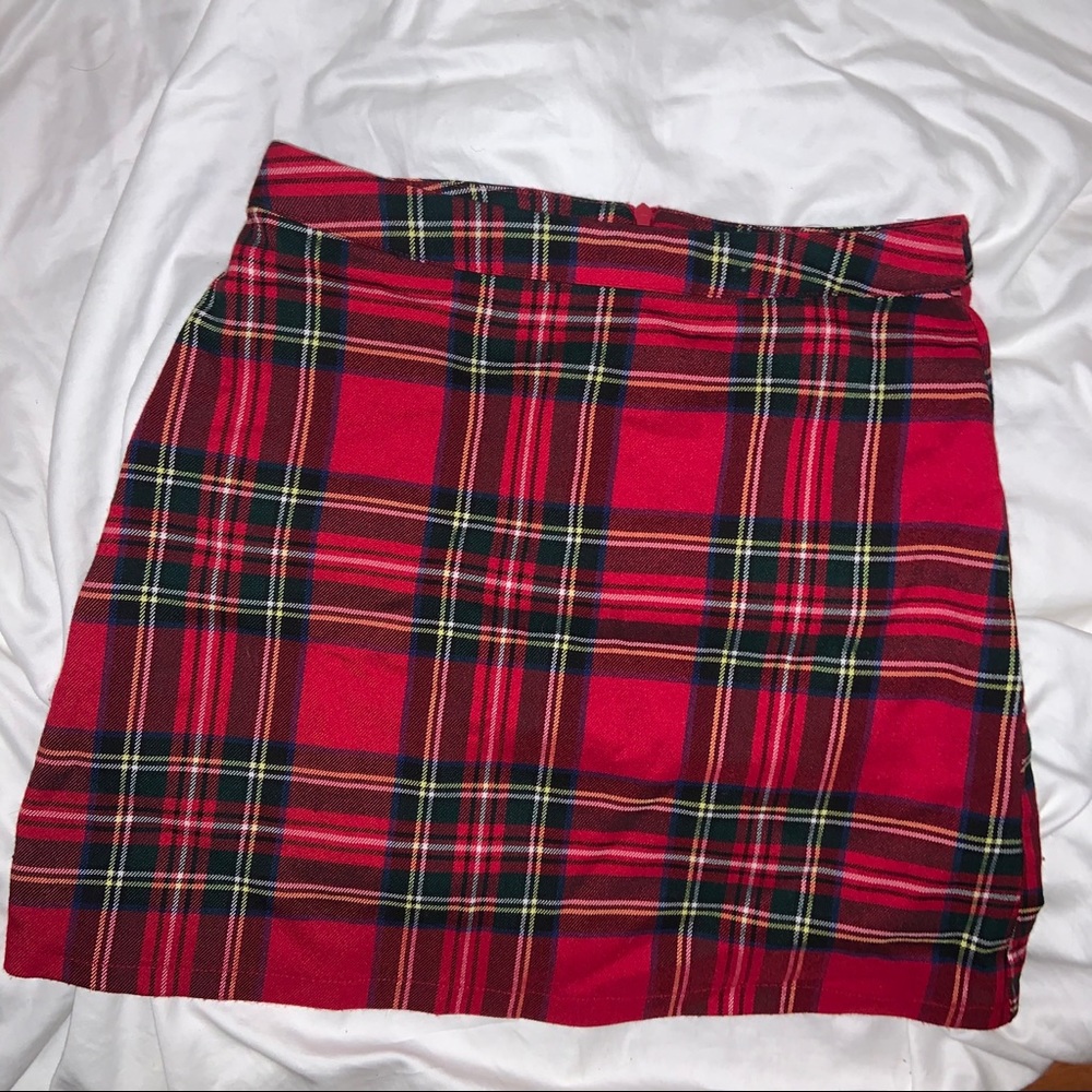 Red plaid skirt